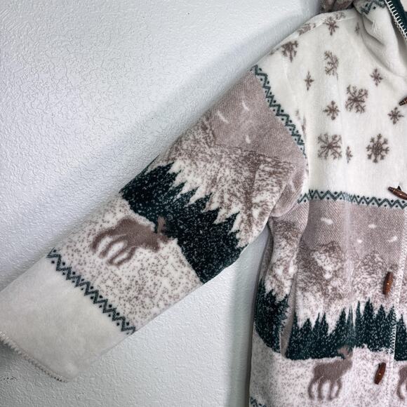 Denali Jacket Womens Medium Reversible Fleece Coat Hooded Moose Winter Scene Vtg - Picture 9 of 15